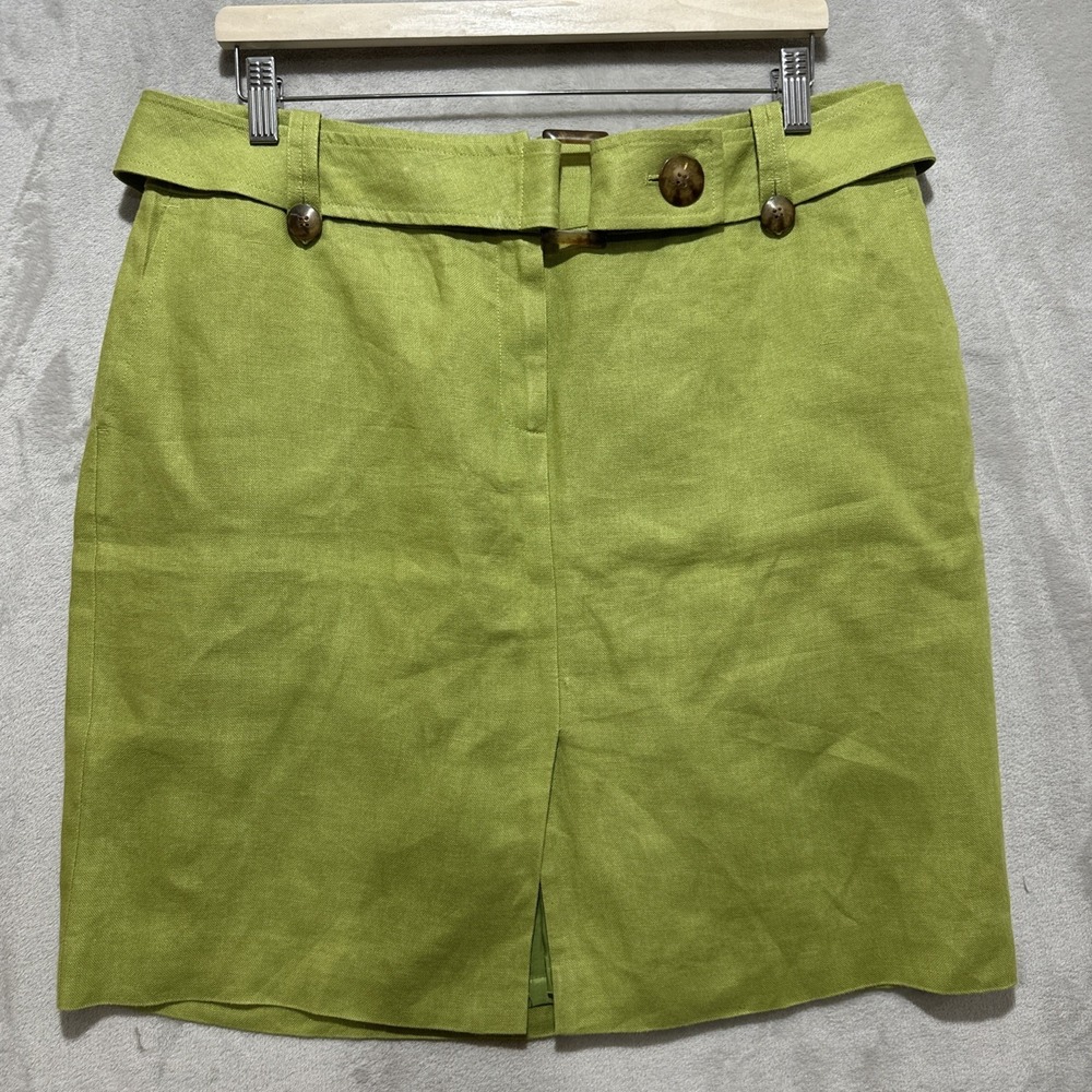 Talbots 100% Irish Linen Belted Pencil Skirt Petites 14 Apple Green Straight